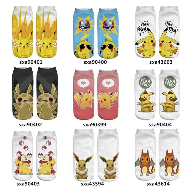 

3D Digital Printing Short Tube Socks Pokemon Elf Pikachu Series Japanese Boat Socks Festival Birthday Gift