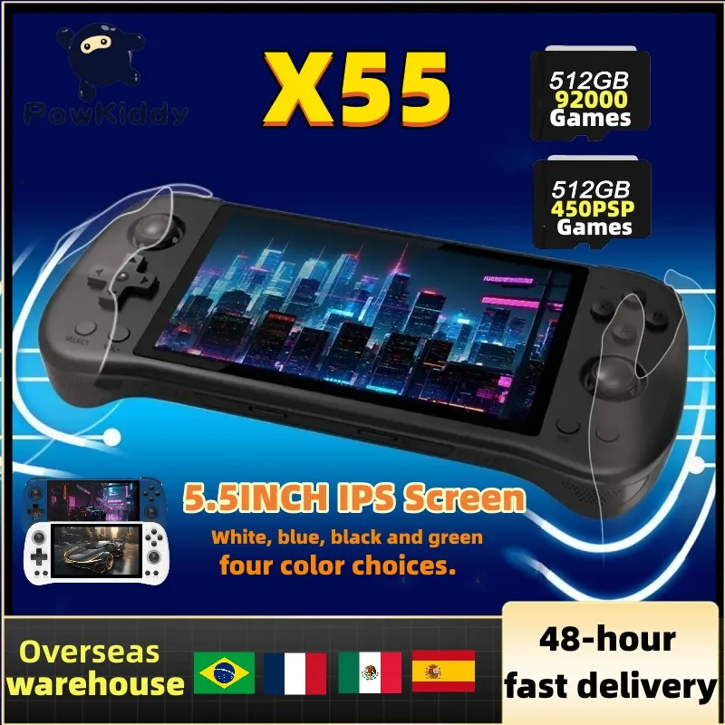 

Игровая консоль POWKIDDY X55, 5,5 дюйма, IPS-экран, RK3566, 4000 мАч, Linux, с открытым исходным кодом, поддержка двух TF-карт, PSP, подарки для детей