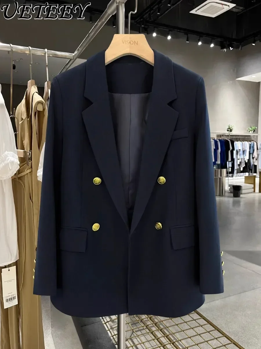 ladies-autumn-2023-new-navy-blue-high-end-casual-long-sleeve-suit-coat-women's-simple-commute-all-match-formal-suit-blazer