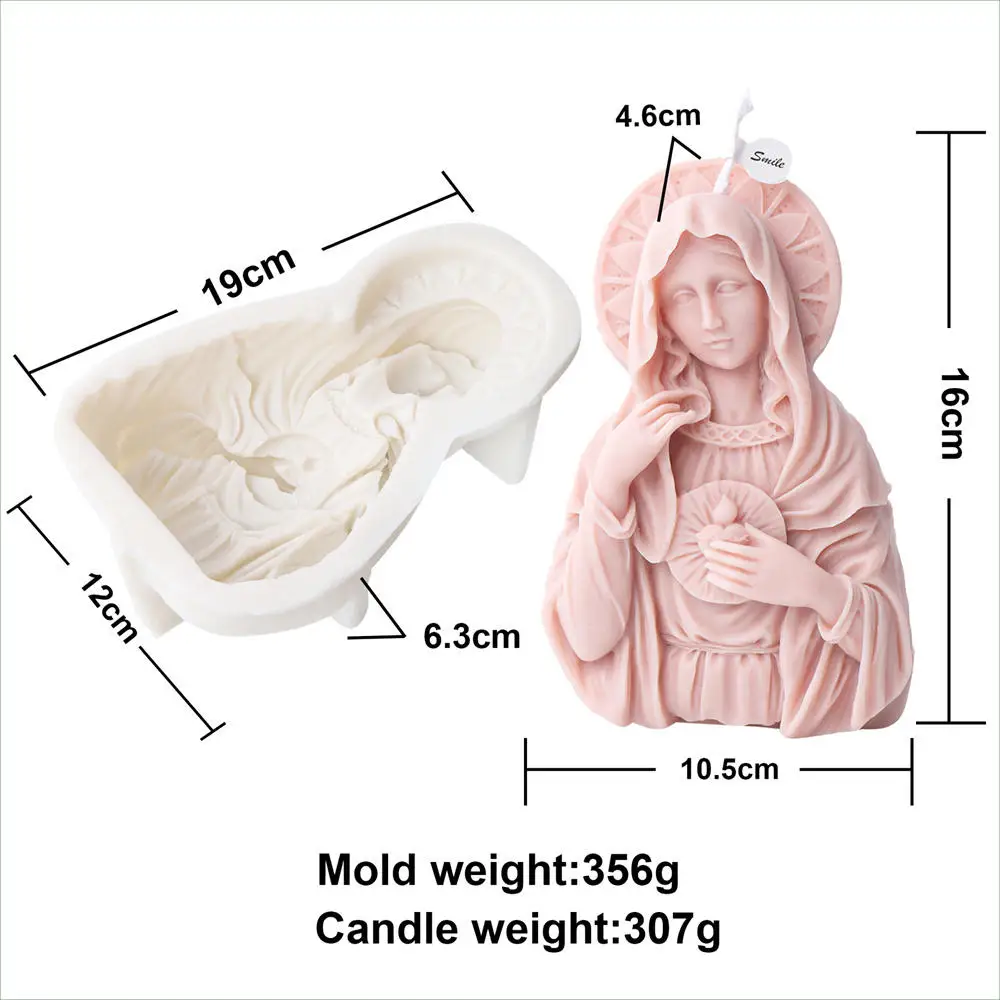 Virgin Mary Bust Sculpture Candle Mold DIY Epoxy Resin Plaster Silicone Clay Mould Handmade Candle Making Craft Gift Home Decor