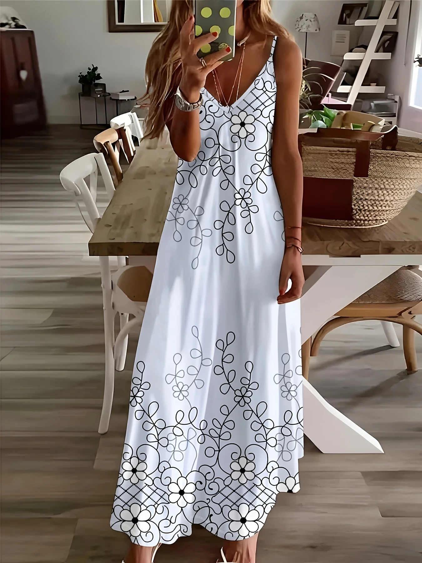 Bedrucktes Design Lässiger Stil Blumenmuster Print-Kleid Damenkleid