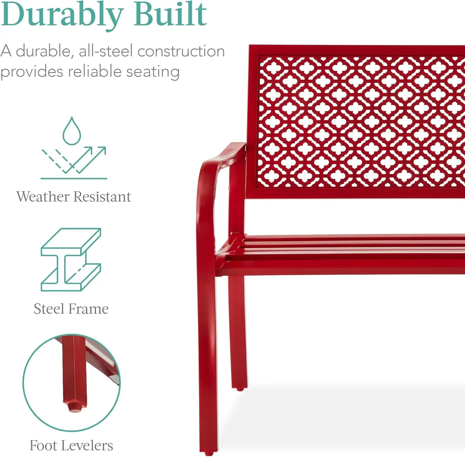 Best Choice Products Outdoor Bench 2 Person Metal Steel Benches Furniture for Garden  Patio  Porch  Entryway w Geometric Backres 4