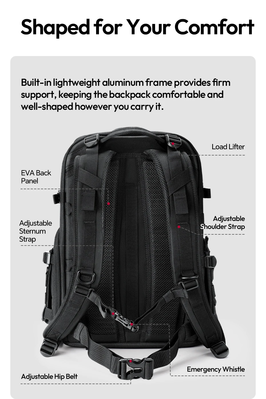 Tactical Camera Backpack 28L with Side Pockets Dividers U-Shaped Opening Foldabl