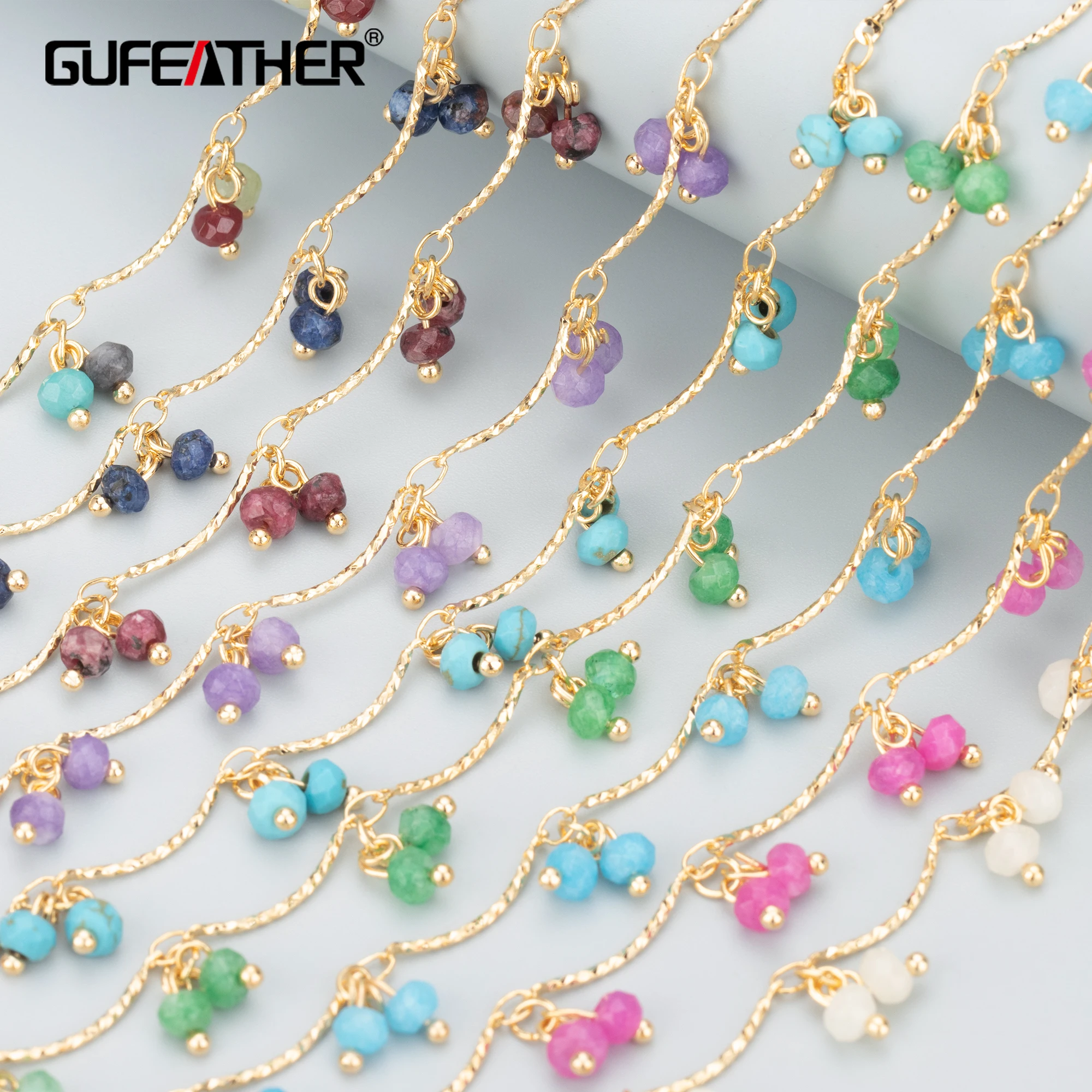 

GUFEATHER C303,diy chain,nickel free,18k gold plated,copper,natural stone,diy bracelet necklace,jewelry making findings,50cm/lot