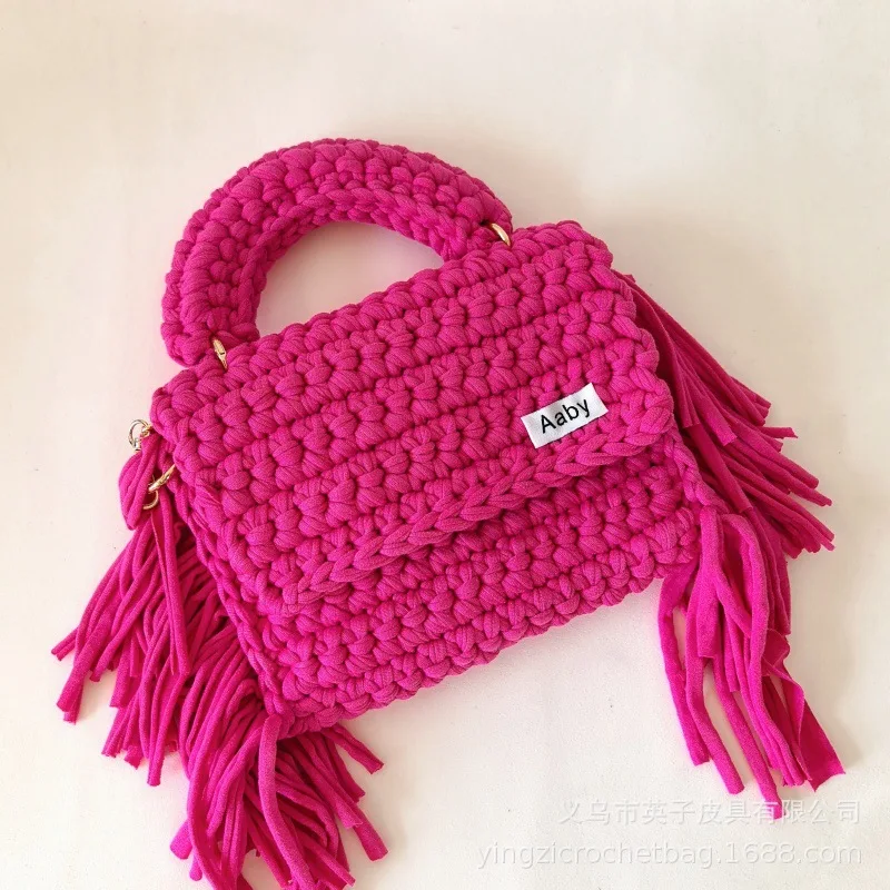 Ladies Handmade Crochet Bag Woven Tassel Single Shoulder Crossbody Small Square Bag Women's Bag Purse Tote Bags