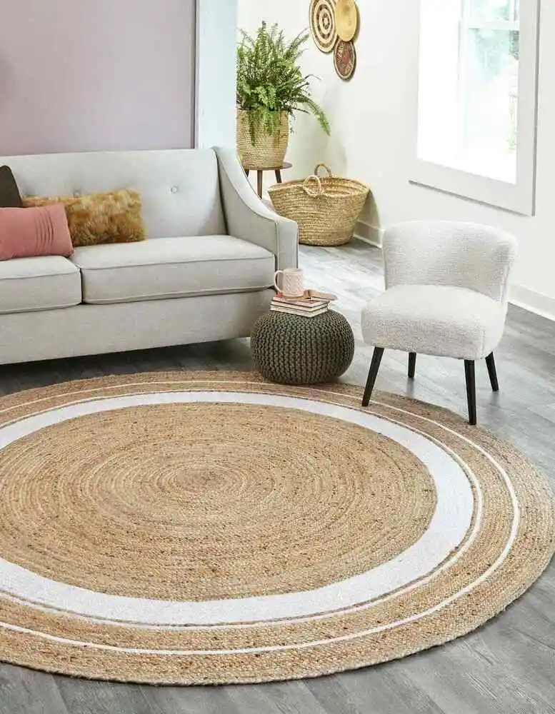

Jute Rug 100% Natural 120x120cm(4x4Ft) Round Braided Reversible Modern Rustic Look Rug- home bedroom decor carpet