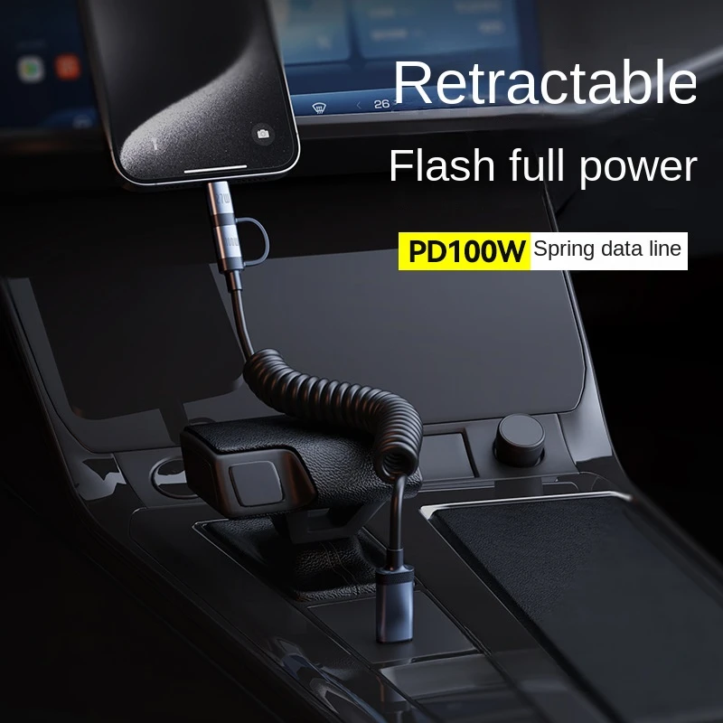 100W 스프링 데이터 케이블 USB 타입 C 아이폰 16 화웨이 삼성 6A 확장형 4-in-1 리트랙터블 USB C 고속 충전 케이블