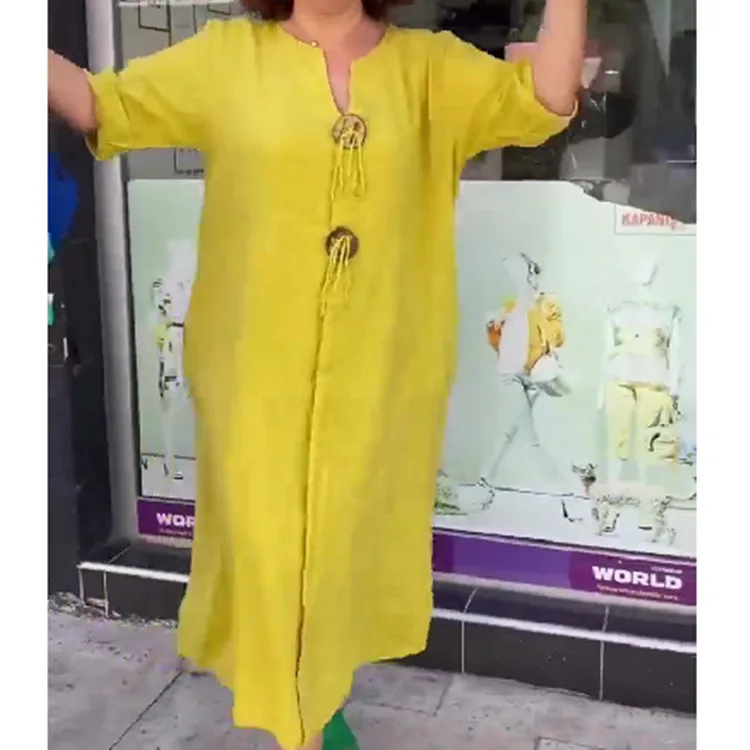 فستان طويل نسائي بأكمام قصيرة ، فساتين فضفاضة غير...