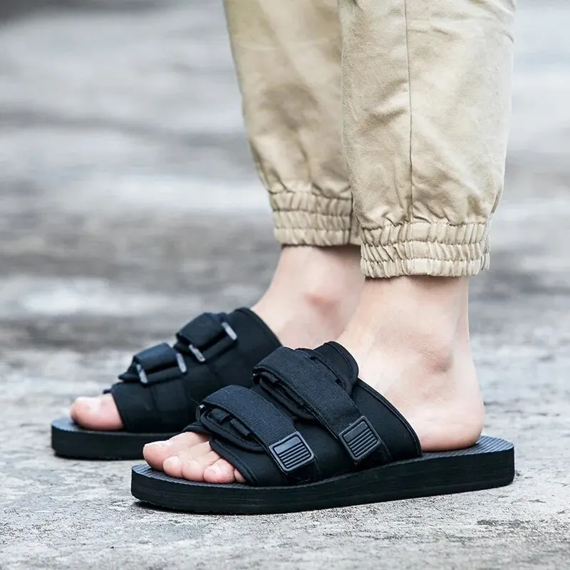 Summer Anti Slip Closed Toe Slippers Outdoor Men Women Fashion Hook&Loop Canvas Casual Couple Slip-on Beach Sandals Flip Flops