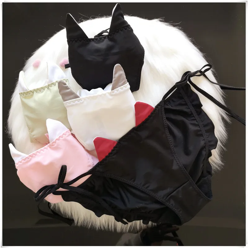 

Japanese Soft Girl Milk Silk Underwear, Cute Cat Big Ears Underwear, Comfortable and Breathable