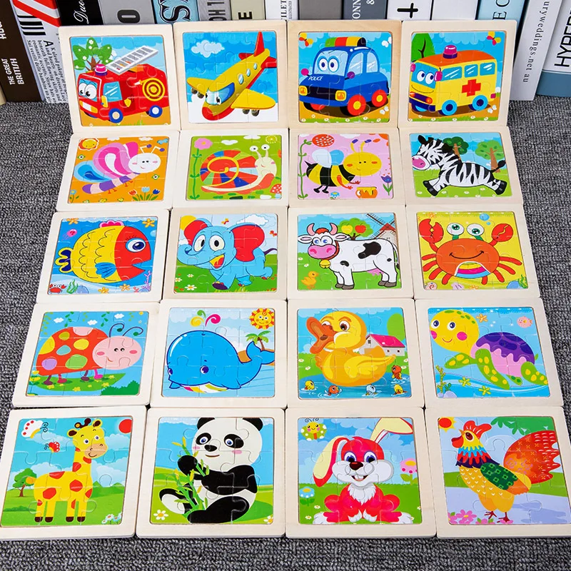 8Pc Cartoon Animal Traffic Wood Puzzle Educational Jigsaw Toys for Kids Birthday Party Favors Kindergarten Rewards Piniata Gift educational toy,animal jigsaw puzzles