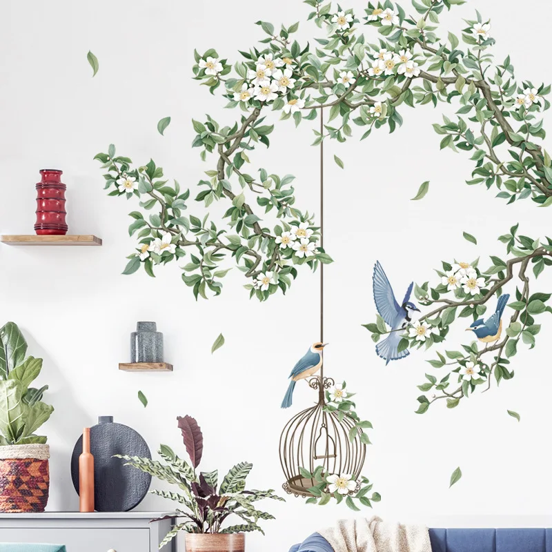Colorful Flower Birdcage Flying Birds Wall Sticker Home Decor Living Room Bedroom Nursery Window