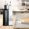 500ml 17oz Oil and Vinegar Dispenser Set with Caddy Holder Vinegar Bottle Black & White Dispenser Bottle Glass Set for Farmhouse 1
