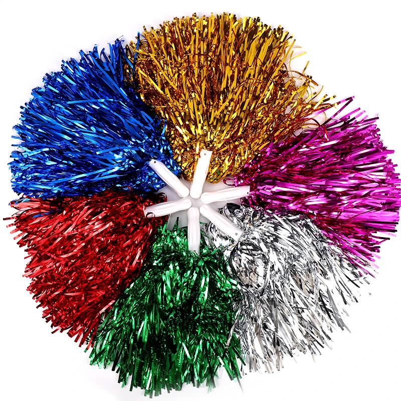 1Pair Cheerleading Pom Poms For Kids Adults Non-Fading Metallic Streamer Pompoms Cheerleader Hand Flowers Dancing Team Sports