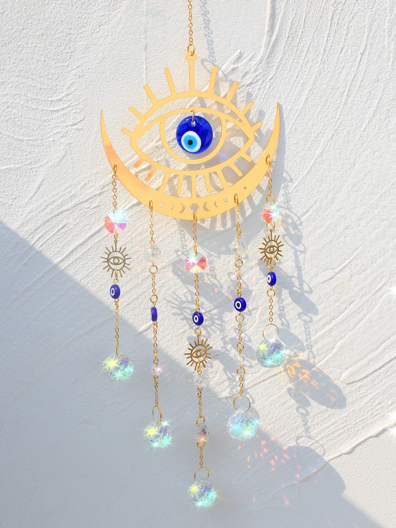 Evil Eye Crystal Sun Catcher Car Ornaments Garden Suncatchers Chakra Prisma Hanging Ornaments Window Wind Chimes Outdoor Decors