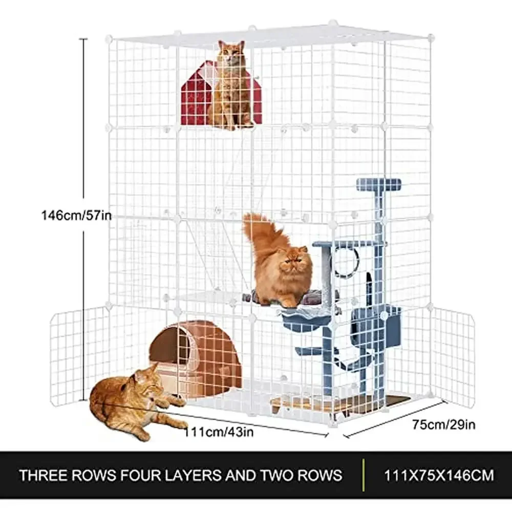 Detachable Large Cat Cage Enclosures Indoor Pet Kennels DIY Playpen House Spacious Rust-Resistant Metal Wire 1-3 Cats Safe