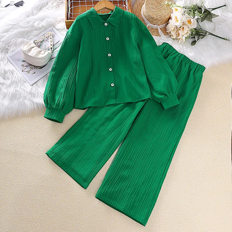 

Larua Kors 2023 Korean Clothing Set Girls Long Sleeve Turn-down Collar Green Cute 2 Pcs Sets Girls Clothes 18M-6T