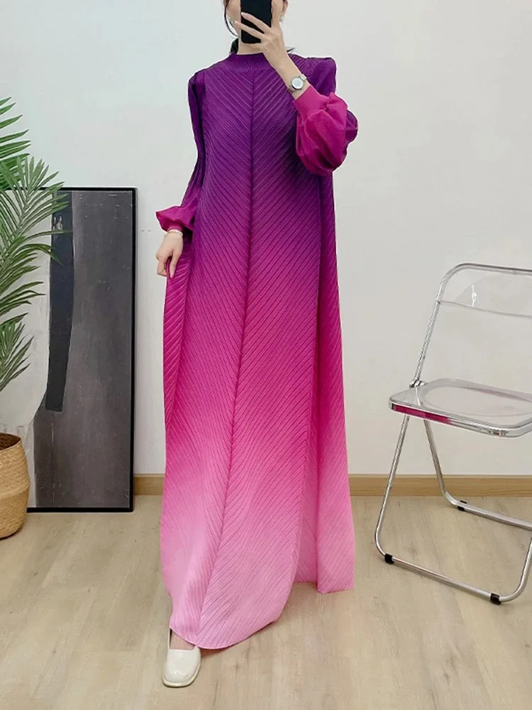 ANLAN Miyake Gradient Pleated Long Dress Fashion Lantern Sleeves Loose  Elegant Party Dresses for Women 2024 Spring New 6YA7293 - AliExpress  200000345