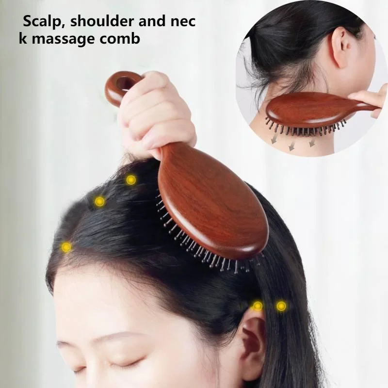 Natural Sandalwood Wooden Air Cushion Comb No-static Head Scalp Scraping Meridians Massage Hair Brush for Women Men 3