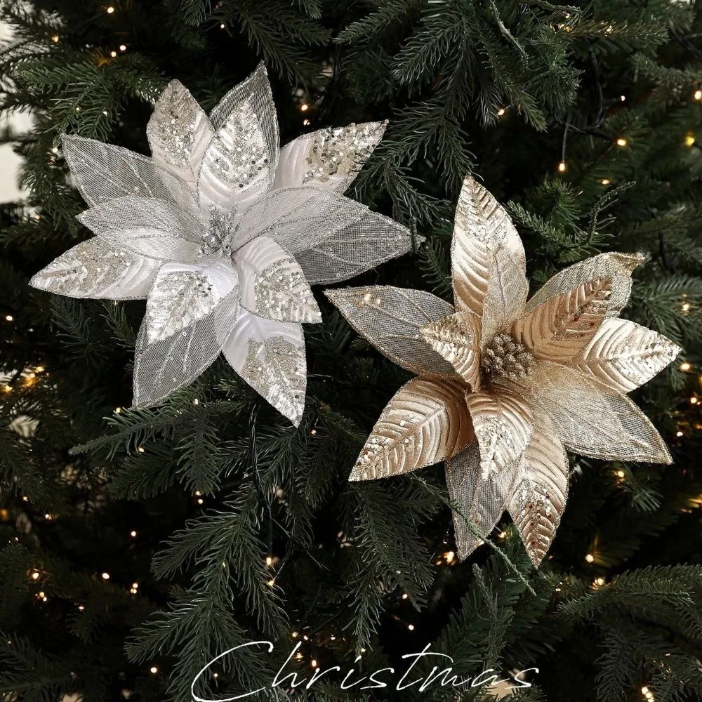 Artificial Poinsettia Flower Christmas Tree Accessory