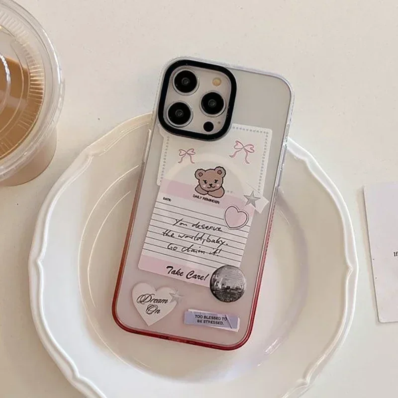 

Little Bear Pink Gradient Transparent Border IPhone 13 14 15 Pro Max Case with MagSafe
