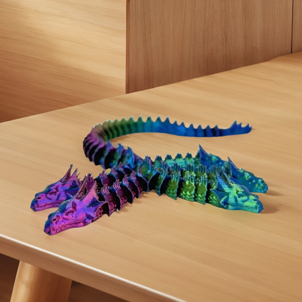 3D Printed Dragon Five Headed Flexible Joints Dragon Figurine 3D Printed Crystal Birthday Gift Boys