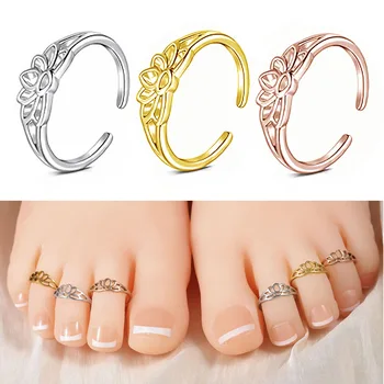 1 /3 Piece Adjustable Bow Hollow Lotus Design Toe Ring Waterproof Stainless Steel Summer Beach And Daily Wear Women's Foot Ring