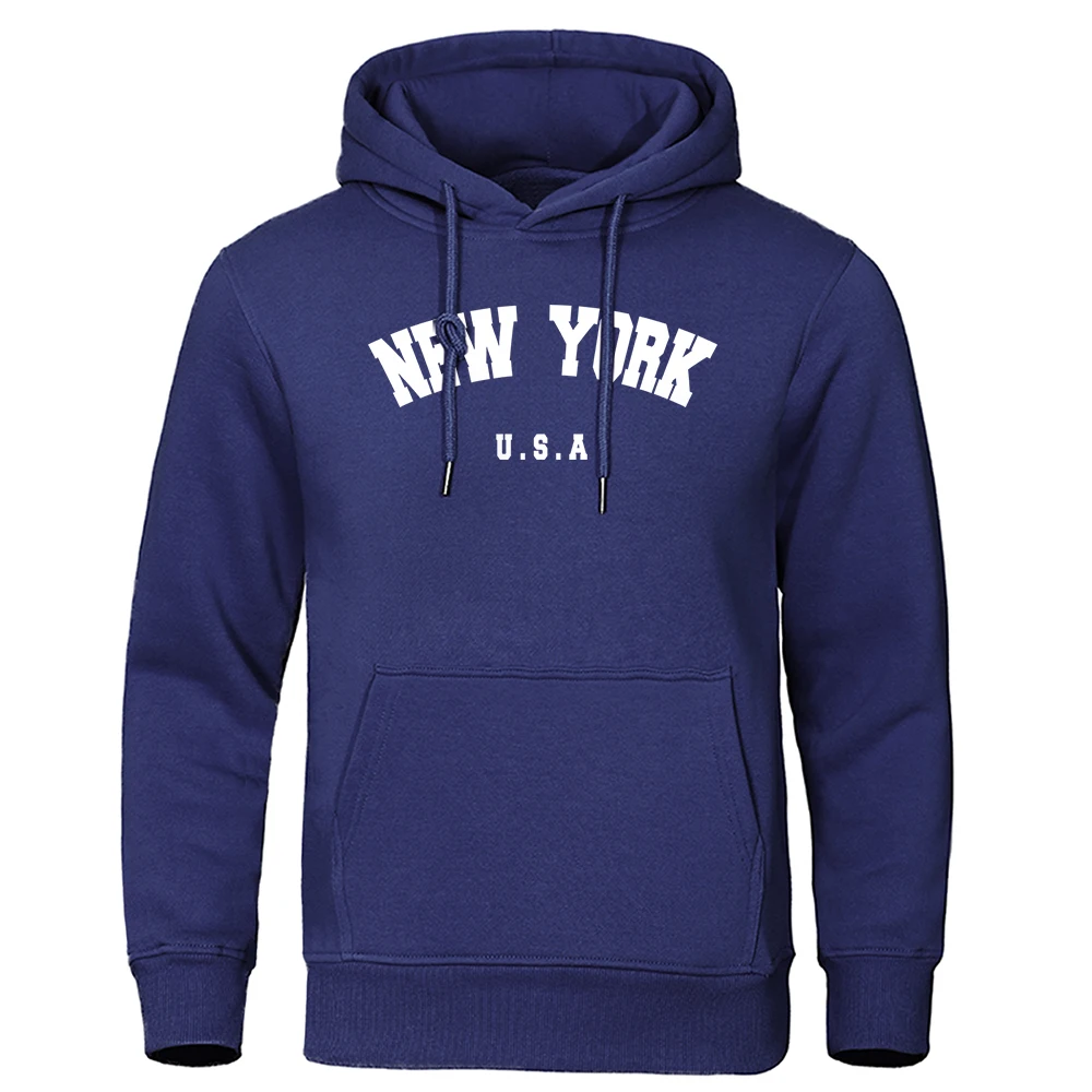 2024New York Letter U S. A City Print Hoody Men's Fashion Casual Long sleeved Hooded Loose Plus Size Pullover Hooded Sweatshirt