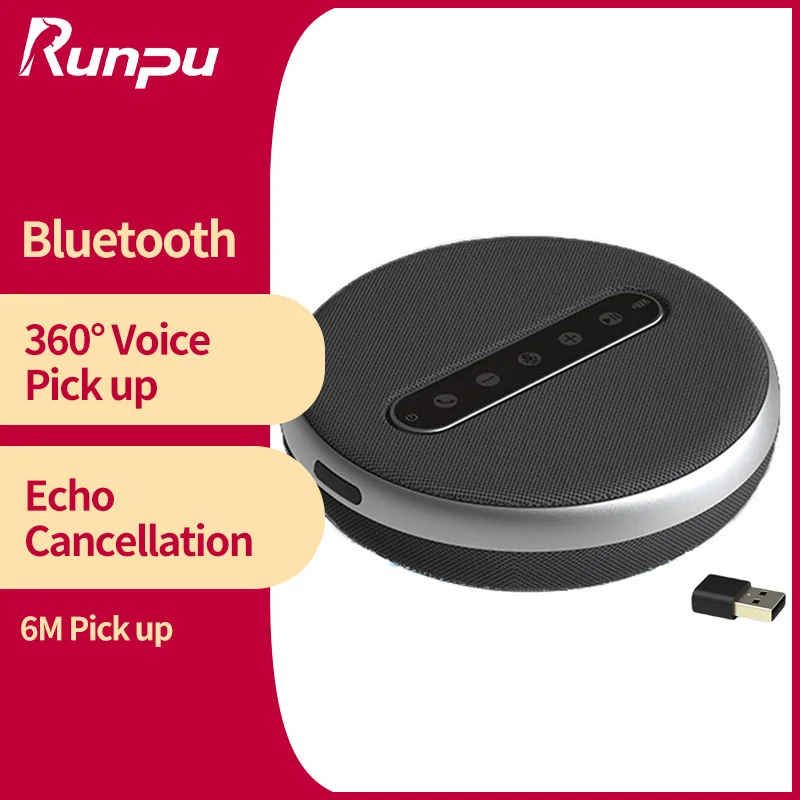 Runpu RP-M10S Bluetooth Conference Microphone USB Speakerphone Omnidirectional Computer 6 Mic 360° Voice Pickup Video Online Speakers Desktop