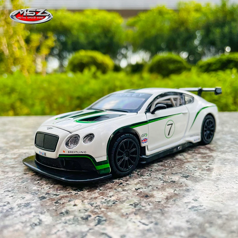 MSZ 1:32 Bentley Continental GT3 alloy car model children's toy car die-casting with sound and light pull back function