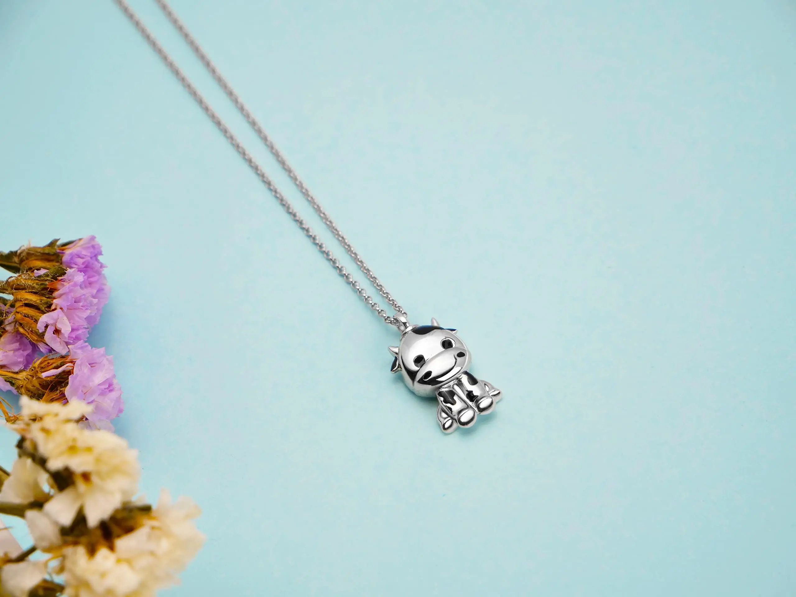S925 silver, cow pendant necklace