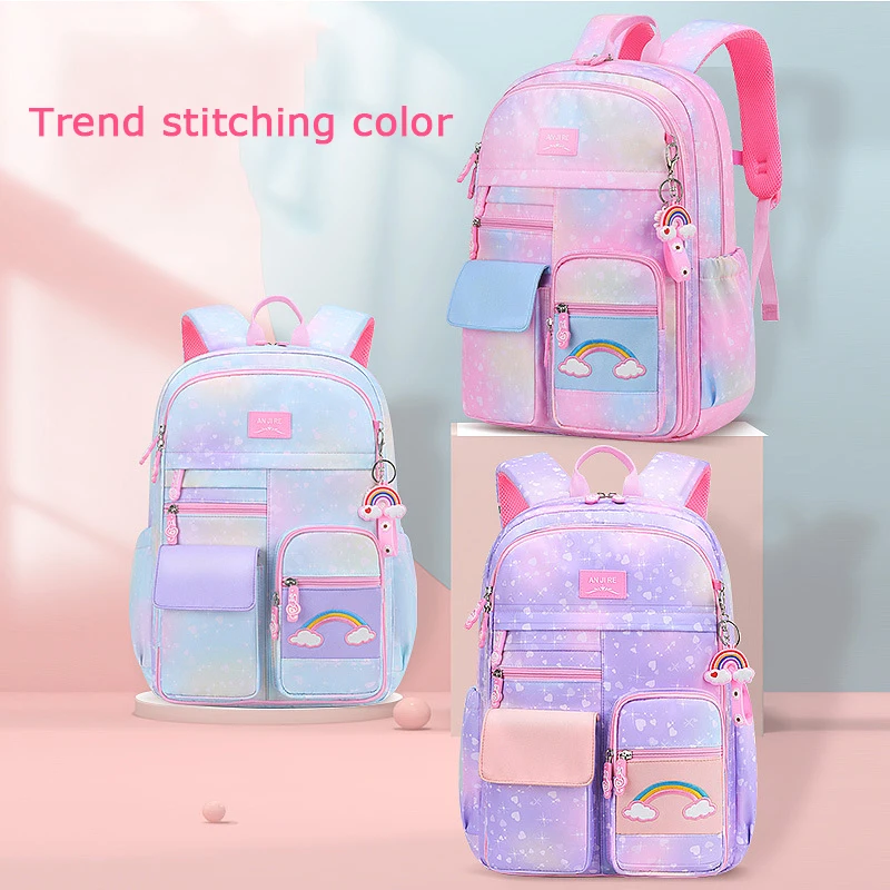 2023 New Primary School Backpack Cute Colorful Bags for Girls Princess School Bags Waterproof Children Rainbow Series Schoolbags