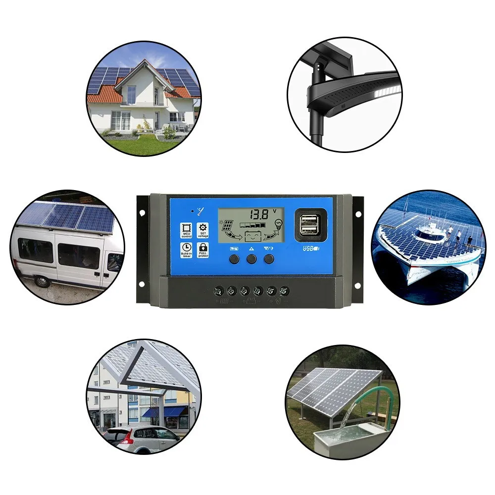 Solar Controller 12V/24V 100A 60A 50A 40A 30A 20A 10A Solar Regulator PWM Battery Charger LCD Display Dual USB 5V Output solar charger,solar battery charge controller