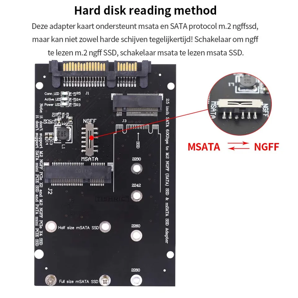 Carte Adaptateur M.2 NGFF Vers SATA 22 Broches - Pour SSD SATA (non NVMe) - Longueurs 30/42/60/80mm