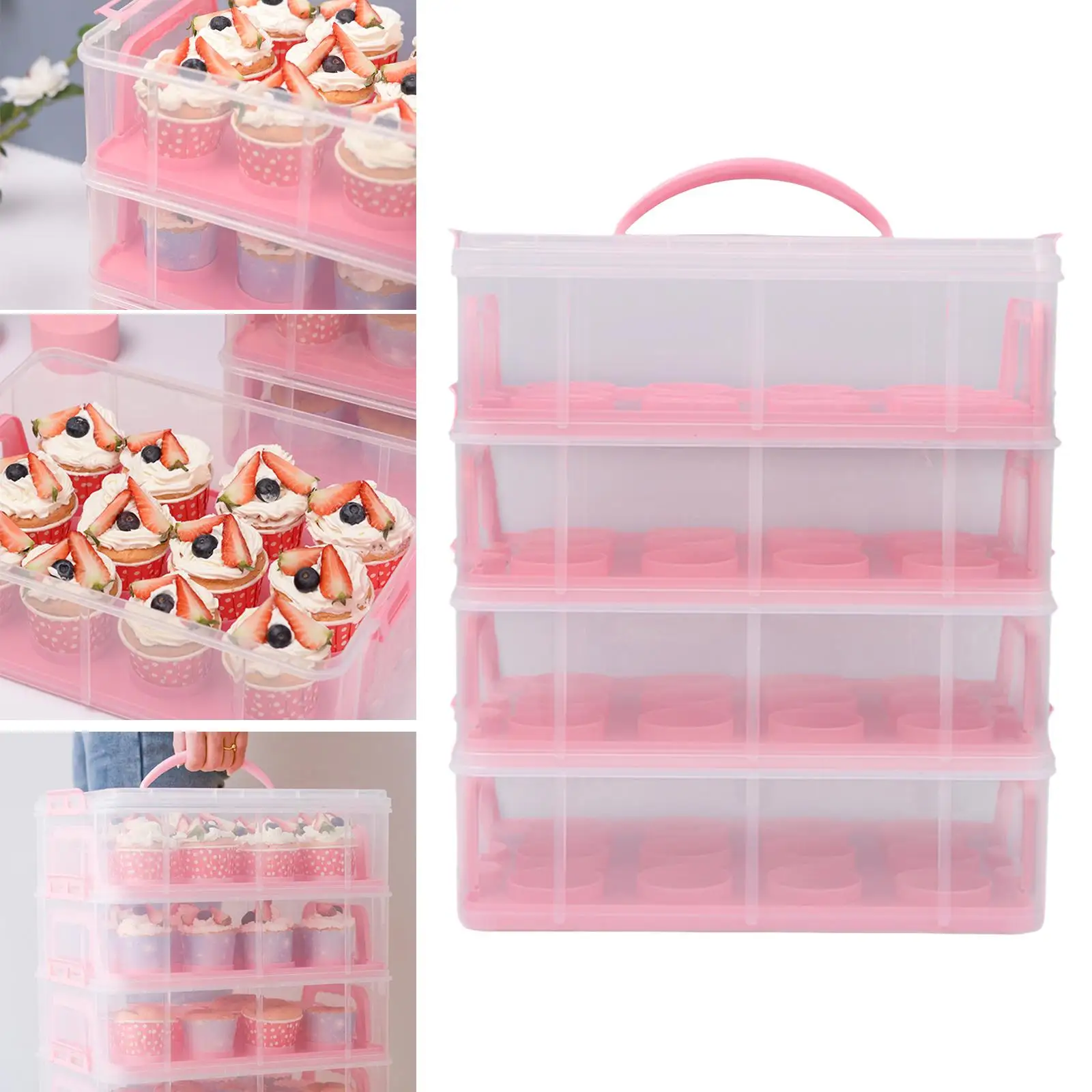 Flexzion Cupcake Carrier, Cupcake Holder for 24 Cupcakes, Portable and  Reusable Rectangular Cake Carrier with Lid and Handle, 2 Tier Stackable  Layer