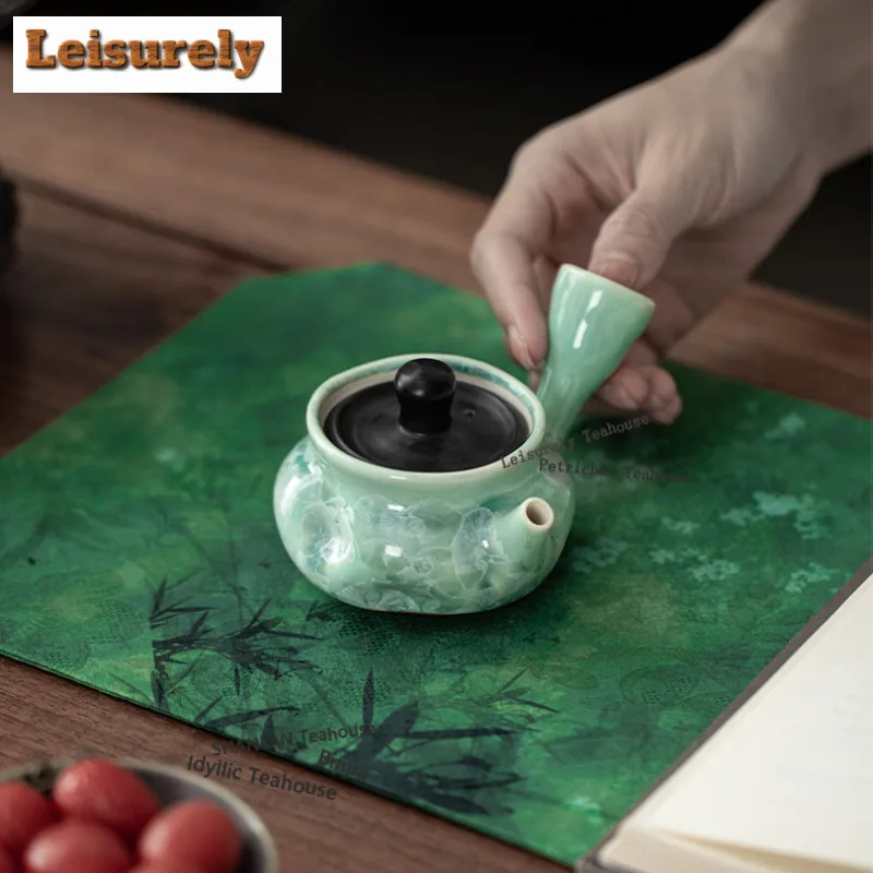125ML Ice Flower Kiln Fambe Crystal Glaze Side Handle Teapot Boutique Tea Infuser Pot Tea Brewing Kettle With Ball Hole Tea Set