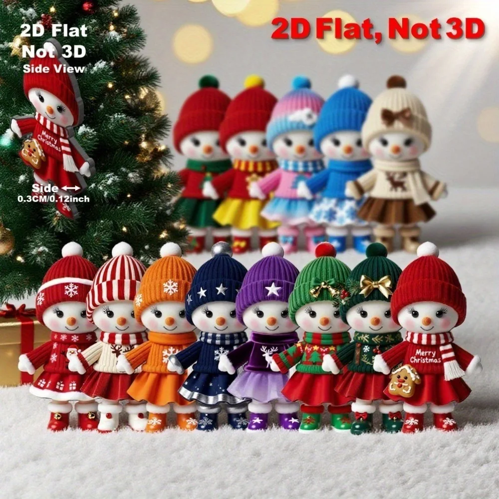 2D Flache 8 stücke Bunte Weihnachten Schneemann Puppe Weihnachtsbaum Anhänger Hause Dekoration Holz Anhänger Festival Party Liefert – Detail 4