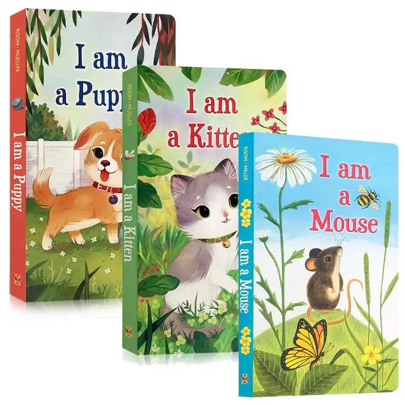 

Milu Original English Gift Audio 3Pcs Picture Book I Am A Mouse Puppy Kitten Children's Board Iamabunny