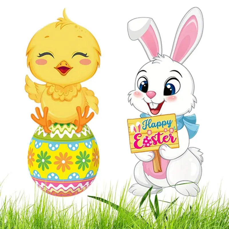 

Outdoor Easter Lawn Stake Signs Happy Easter Yard Signs Chick And Eggs Easter Lawn Decorations Easter Rabbit Garden Signs