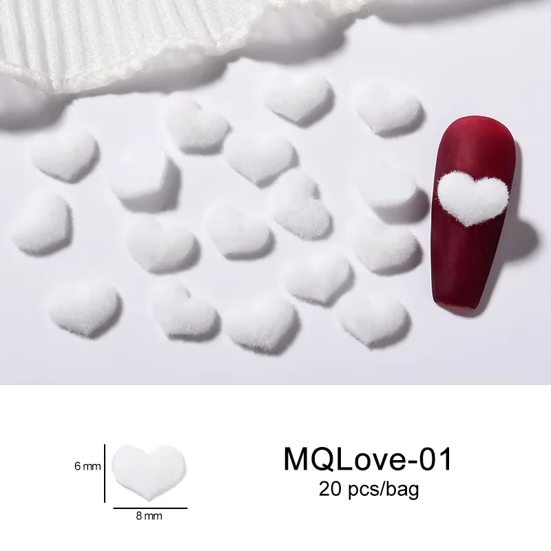 Flauschige rote Liebe Herz Nail Art Charms Plüsch Kawaii Nägel Dekoration niedlichen Schmuck Winter Mode Maniküre Zubehör liefert – Detail 7