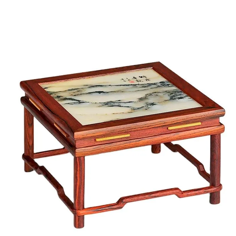 

Natural Solid Wood Frame Marble Stone Desktop Coffee Tea Display Stand Crafts Retro Vase Flower Pot Plant Pedestal Buddha Stand