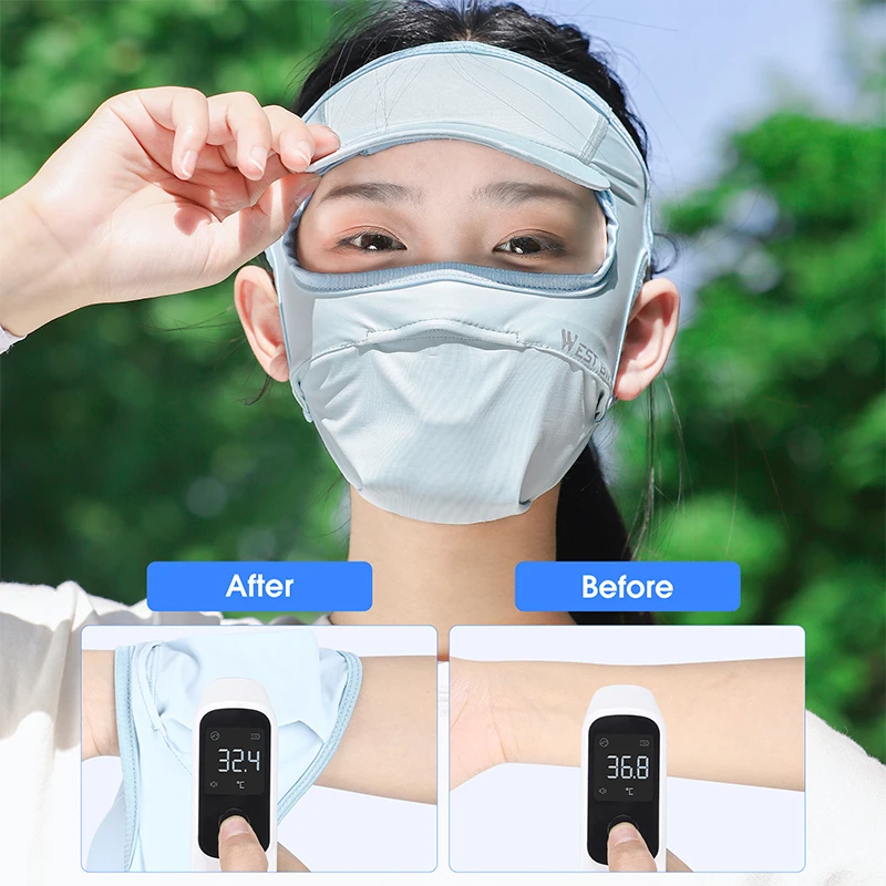 WEST BIKING Summer Outdoor Sunproof Mask With Sun Visor Women Cycling Hiking Running Sun Hat Reusable Ice Silk Breathable Mask