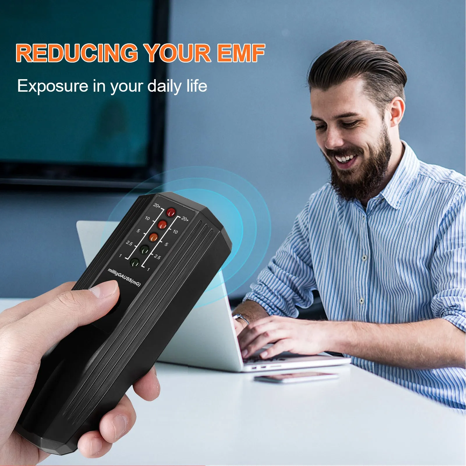 

Electromotive Force EMF Tester Color LED Indicator Electromagnetic Radiation Detector Meter 50 60Hz Black