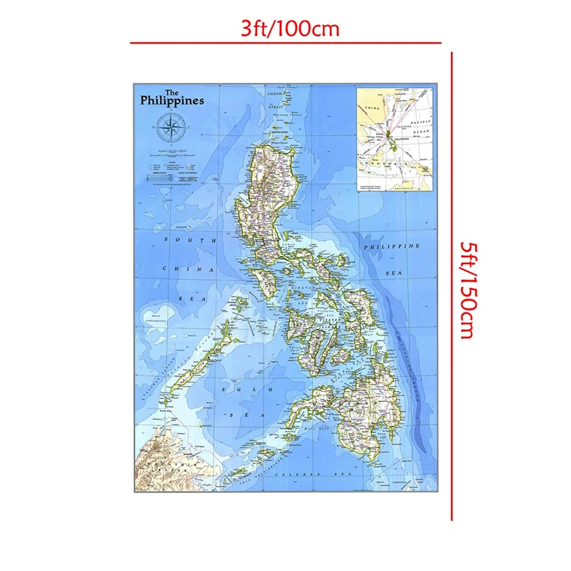 Philippines Map 1986 Decorative Hanging Picture 100x150cm Non-woven Detailed Poster Wall Chart Retro Paper Kraft Paper