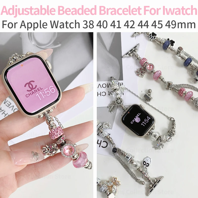 

Agate Beaded Bracelet for Apple Watch Band 44mm 40mm 8 6 5 4 SE 3 Jewelry Chain Strap for Iwatch Series 7 Accessories 45mm 38 49