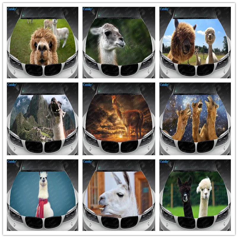 

Cute Funny Animal Llama Design Car Hood Vinyl Stickers Wrap Vinyl Film Engine Cover Decals Sticker Car Auto Accessories