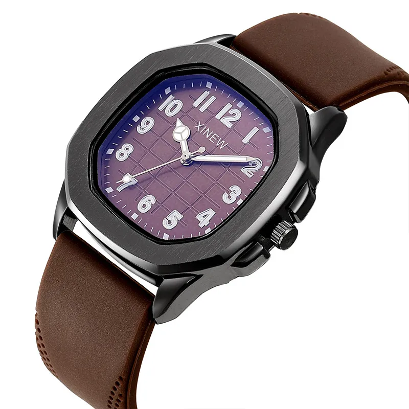 1pc / lot Original XINEW Brand Watches For Men Fashion Casual Leather Band Simple Sports Quartz Vintage Watch Black Montre Homme