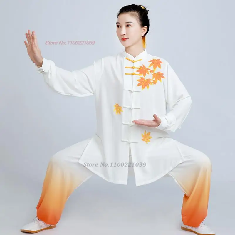 

2024 tai chi uniform chinese wushu kung fu set flower print taijiquan practice traditional martial arts wing chun exercise suit