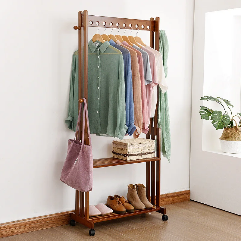 VintageHeavyDutyWoodenClothesStandFreestandingRackShelfHome