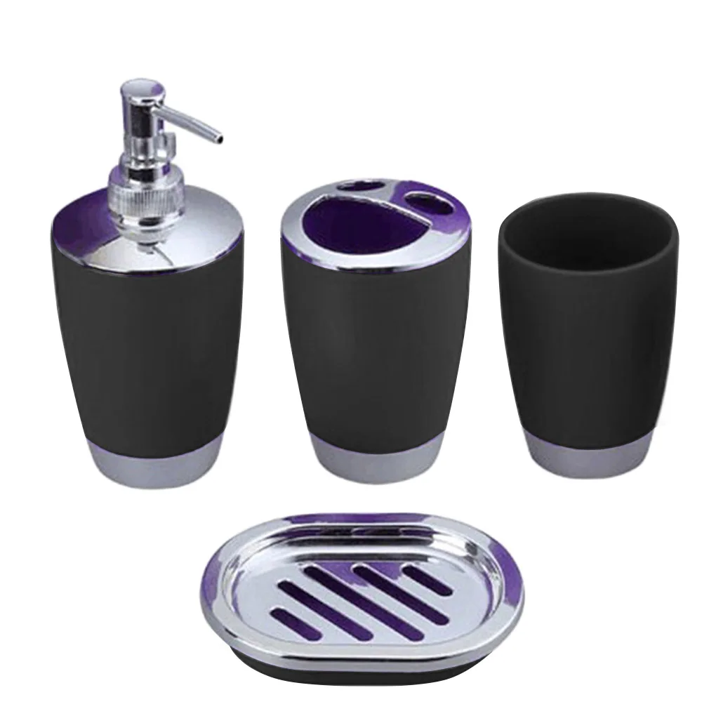 Bathroom Accessory Set PP Plastic Bathroom Suit Cup Toothbrush Holder Soap Dish Dispenser Kit 4pcs